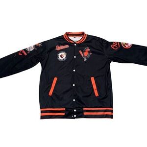 Black and Orange Baseball Varsity Jacket with Team Patches